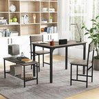 Giantex Dining Table Set for 4, Kitchen Table with Bench and Chairs, Industrial Gathering Bench Dining Set W/Metal Frame & Storage Rack, Dinette Set, Modern Functional Desk Set (Grey)