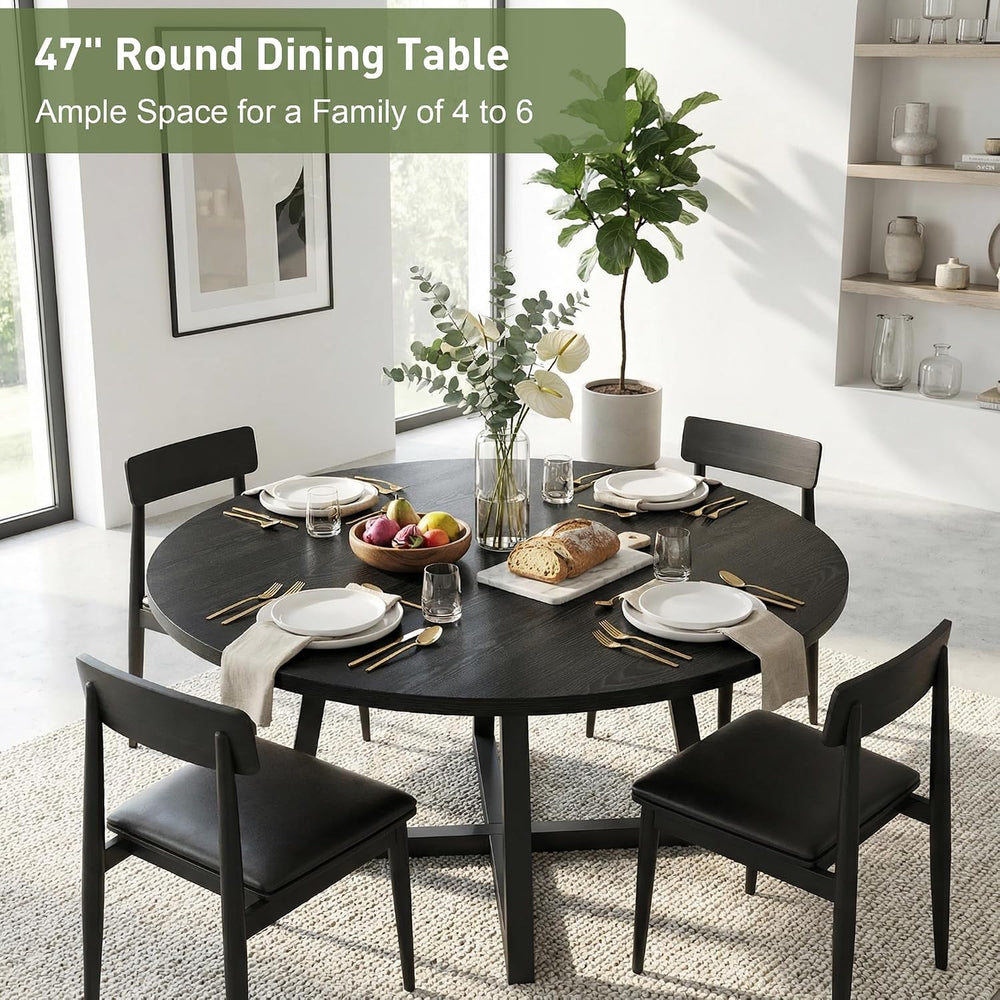 knoworld Round Dining Table for 4-6 with Storage Shelf, Kitchen & Dining ...