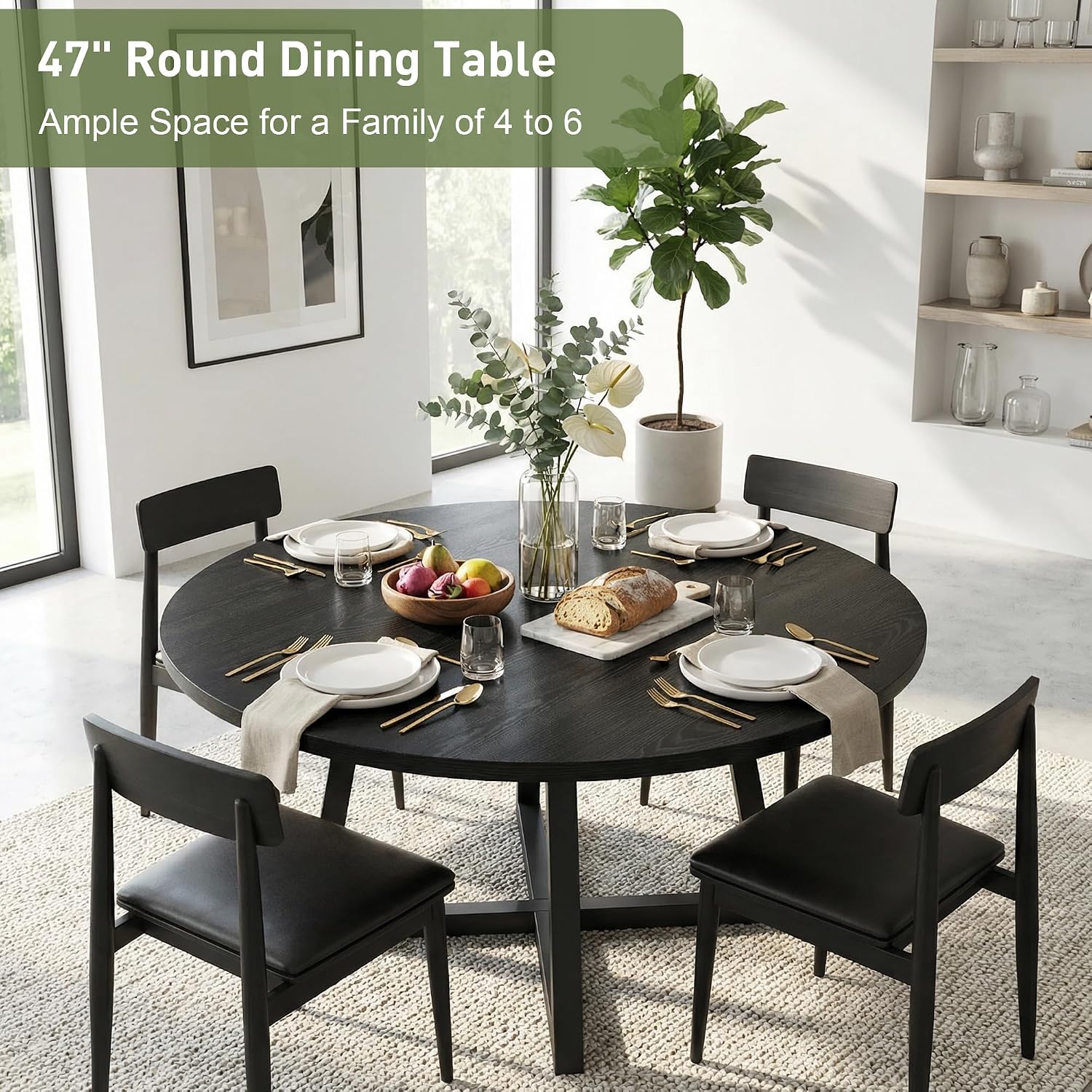 knoworld Round Dining Table for 4-6 with Storage Shelf, Kitchen & Dining Room Circle Pedestal Table, Heavy Duty Metal Frame & Wood Top