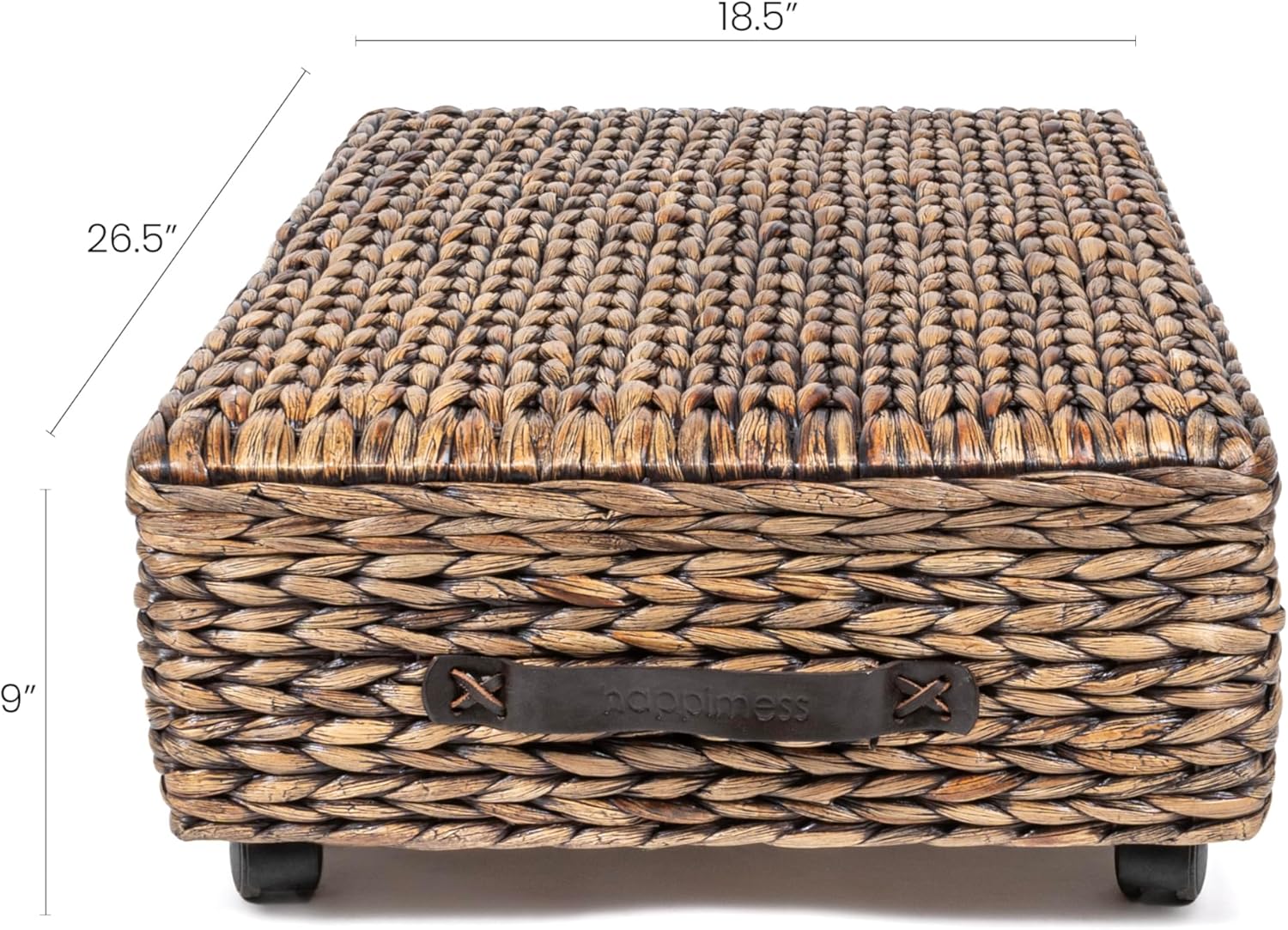 happimess BSK1006B 26.38" Chett Minimalist Hand-Woven Hyacinth/Wood Underbed Storage Bin with Wheels and Handles for Storage and Decoration in Bathroom, Bedroom,Closet,Entryway, Guest Room, Brown Wash