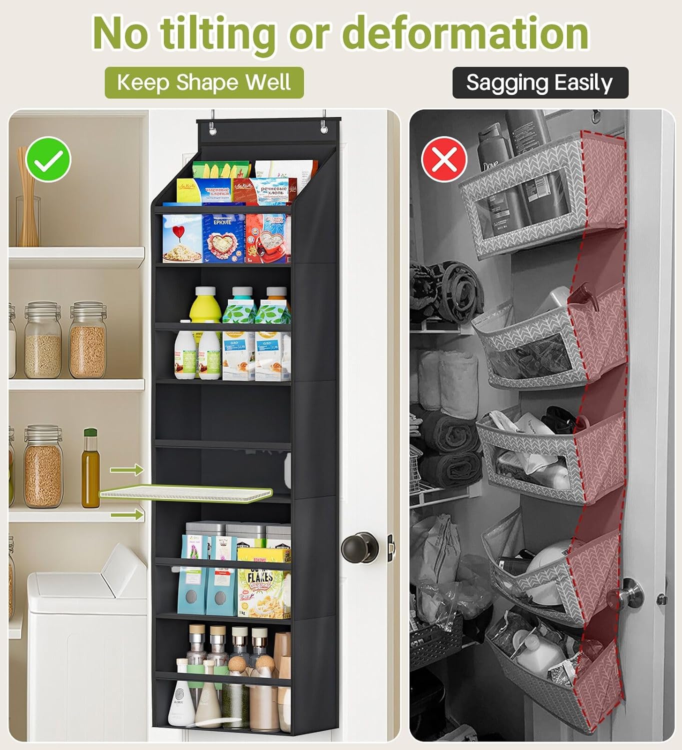 AOODA 2 Pack Over the Door Organizer, Large Capacity Closet Door Hanging Organizer, Clear Deep Pockets Baby Storage for Nursery, Bathroom, Bedroom, Pantry, Diapers (Black)