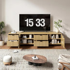Fluted TV Stand for TVs up to 85",Modern TV Console with 4 Drawers,Wood Entertainment Center with Adjustable Shelves & Storage Cabinets for Living Room,Natural Oak