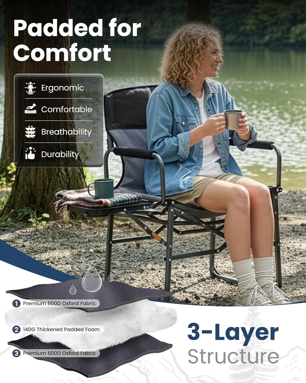 KingCamp Oversized Camping Directors Chair for Big & Tall Heavy Duty 440l...