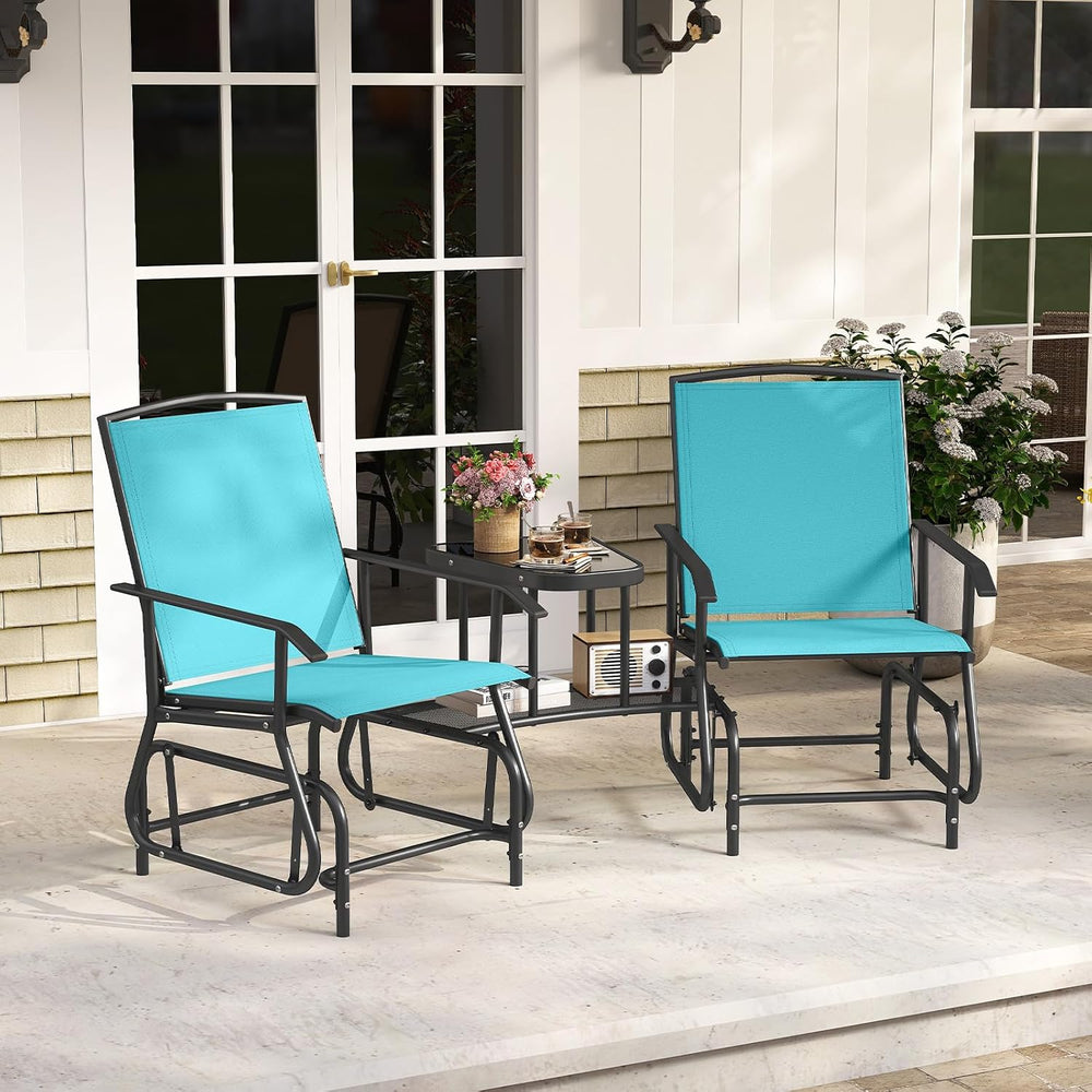 Tangkula 2-Seater Outdoor Glider Bench with 2-Tier Center Table (Turquoise) |...