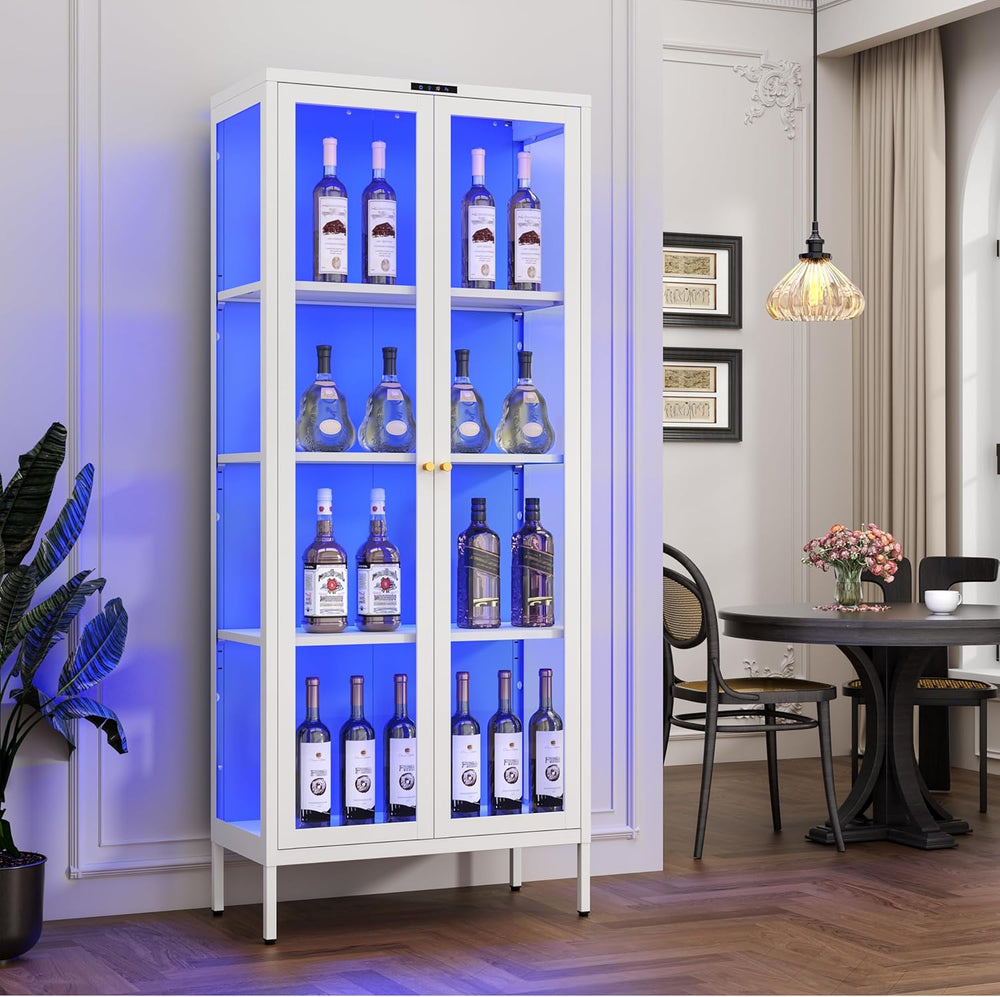 Polup Metal Glass Display Cabinet with Glass Doors, Lighted Curio Cabinet wit...