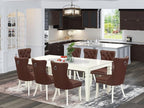 East West Furniture LGDA9-LWH-26 9 Piece Kitchen Table Set Consists of a Rectangle Dining Table with Butterfly Leaf and 8 Polyester Fabric Upholstered Parson Chairs, 42x84 Inch, linen white
