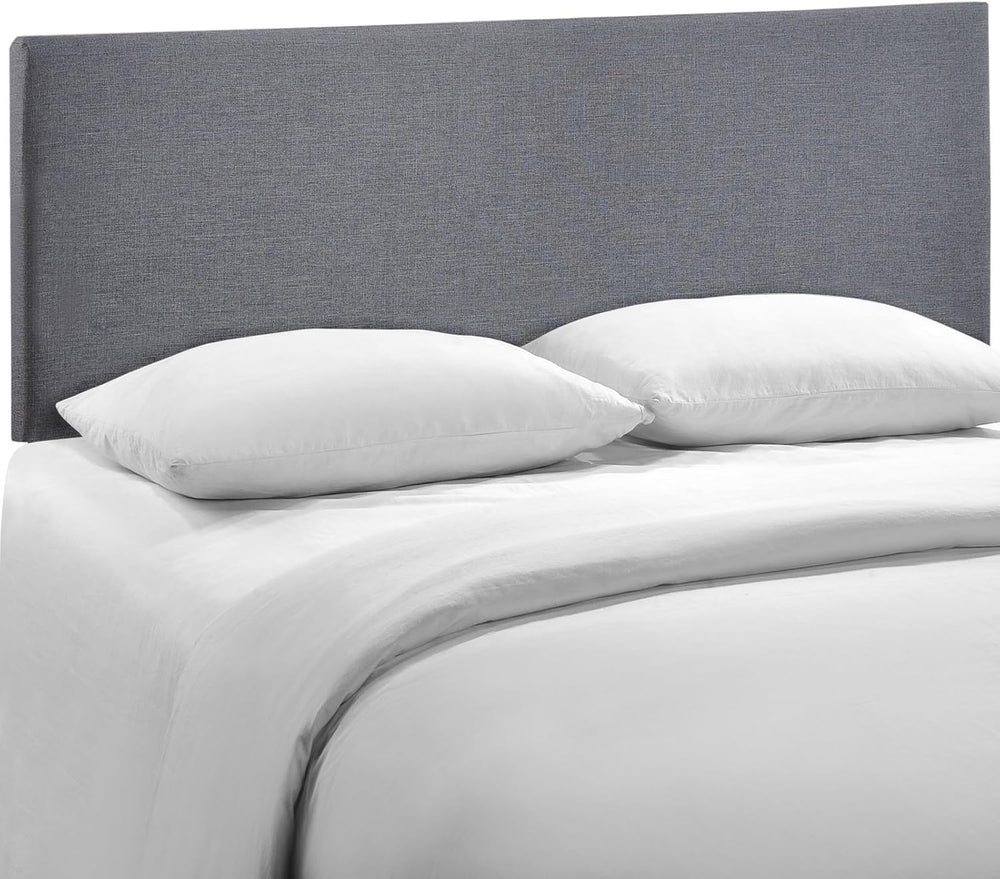 Modern Contemporary Queen Size Upholstered Headboard, Grey Fabric