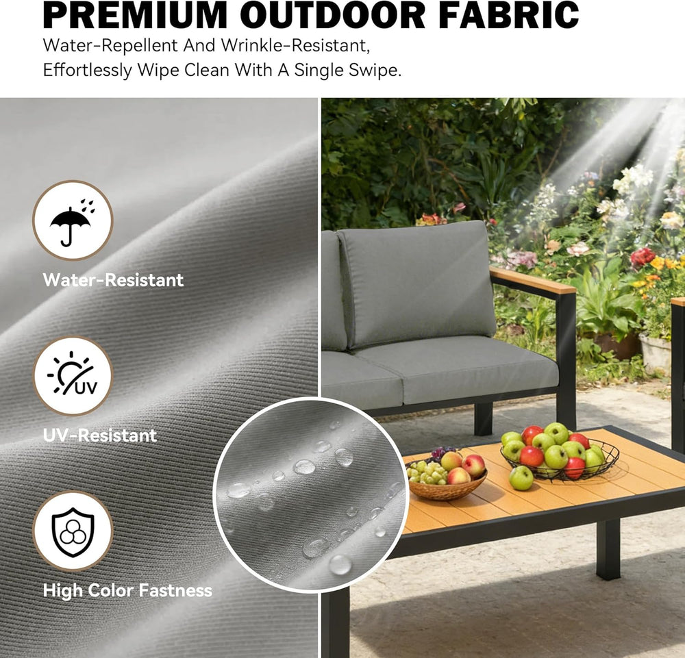 HOMREST Outdoor Couch Aluminum Patio Furniture Sofa, Loveseat and Ottoman, Al...