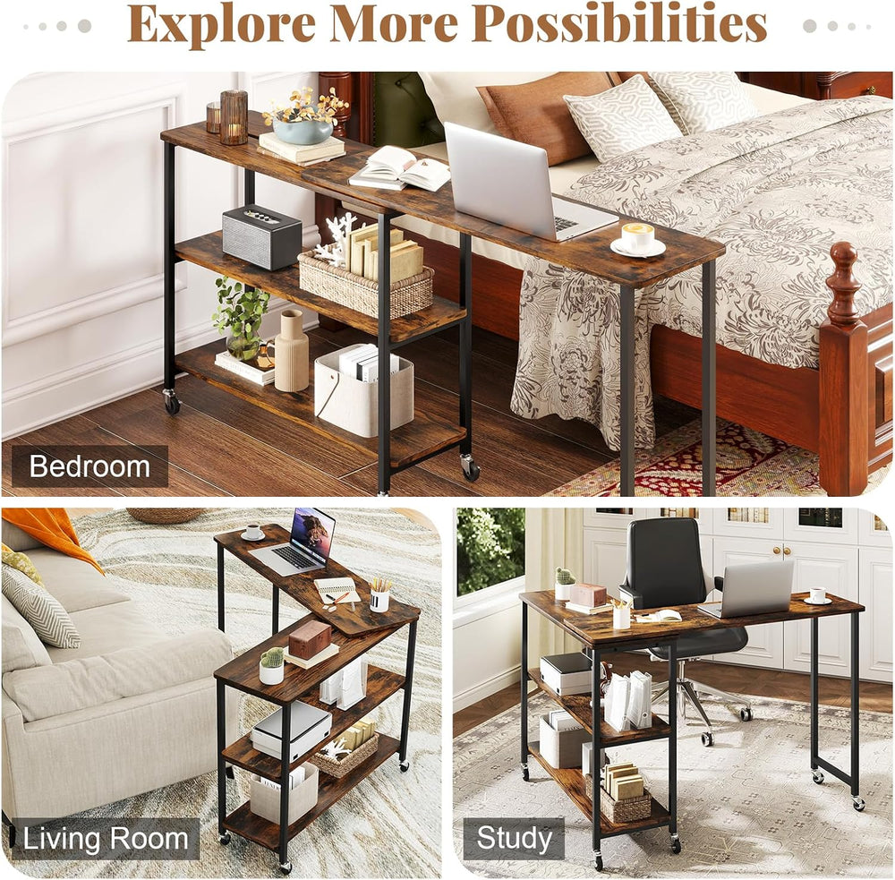 NAFORT 360° Rotating End Table with 6 Swivel Casters, Multi-Purpose Sofa Side...