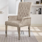 Velvet Dining Chair with Arms, Upholstered Tufted High Back Dining Room Chairs, Accent Armchair with Chrome Leg and Nailhead Trim, Kitchen Dining Living Room, Beige (Ivory)