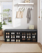 Hzuaneri Shoe Storage Bench with Cushion, Entryway Storage Bench with 18 Cubbies, 9.5" Widened Organizer Cabinet, Long Cubby Rack for Living Room, Bedroom, Entryway, Black SB25704GY | 9.5" Widened Organizer Cabinet, large Cubby Shoe Rack for Living Room
