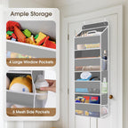 1 Pack Over The Door Organizer, Hanging Storage Organizer with Clear Window, 40lb Ultra Sturdy Large Capacity Room Organizer for Pantry Laundry Bathroom Nursery Closet Baby Essential (Grey)
