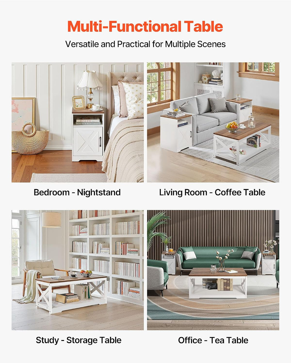VEVOR 3 Pieces Farmhouse Coffee Table Sets, 40 in Industrial Coffee Table wit...