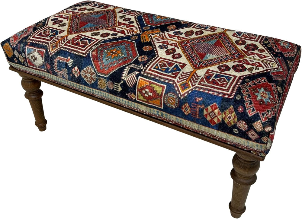 Animal Print Rug Upholstered Ottoman, Boho Piano Bench, Decorative Wood Bench...