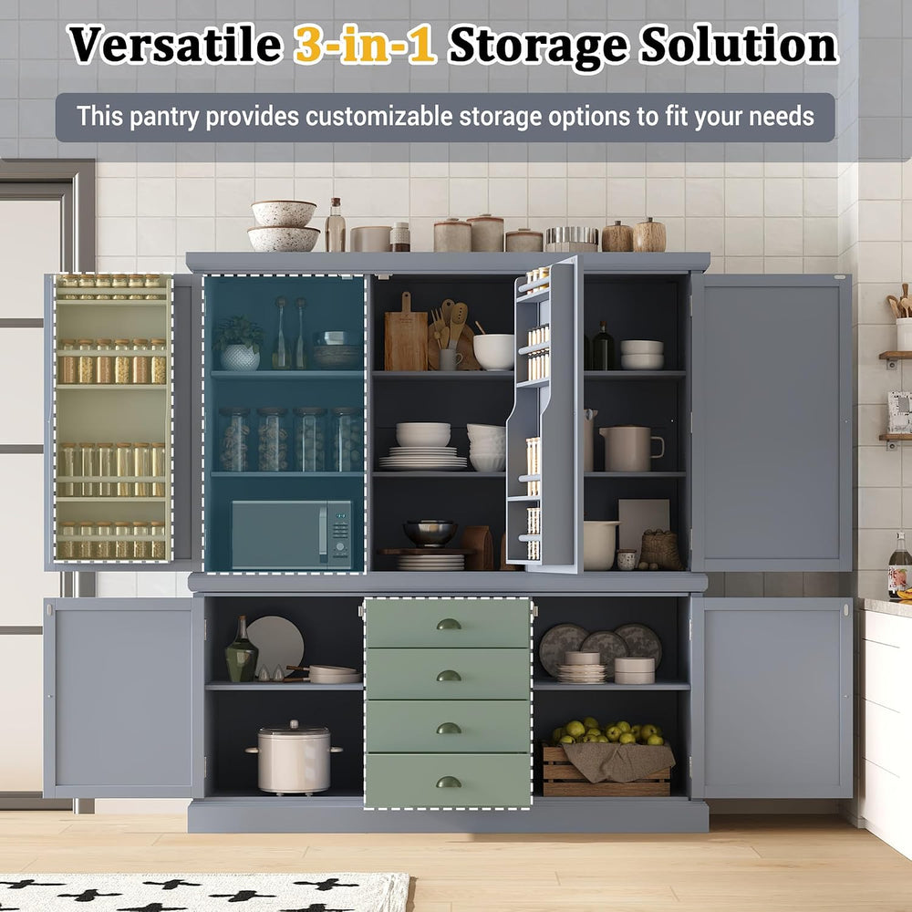 73'' Traditional Freestanding Wooden Kitchen Pantry, Large Kitchen St...