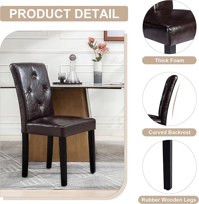 VECELO Upholstered Dining Chairs Set of 2, Modern PU Leather and Solid Wood L...