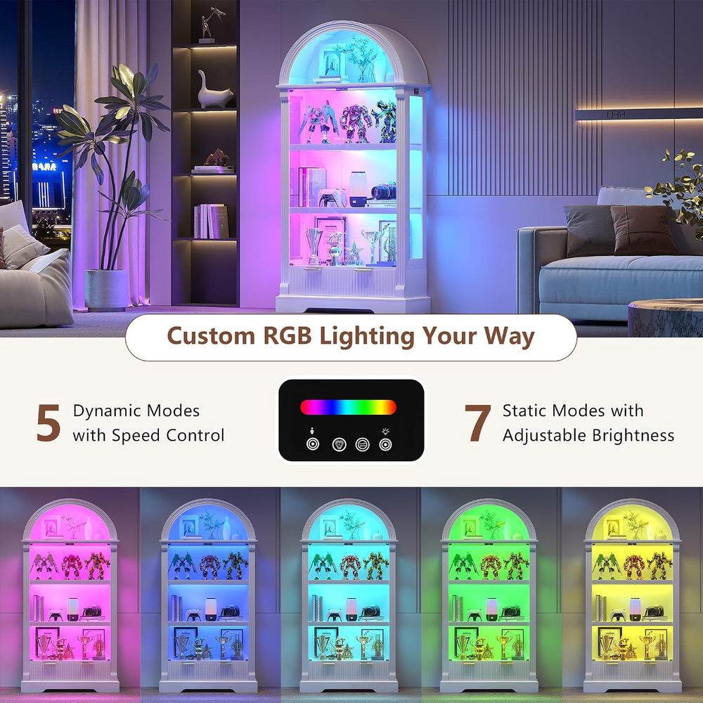 Dystler Curio Cabinet with RGB Lights, 72" Tall Arched Display Cabinet w...