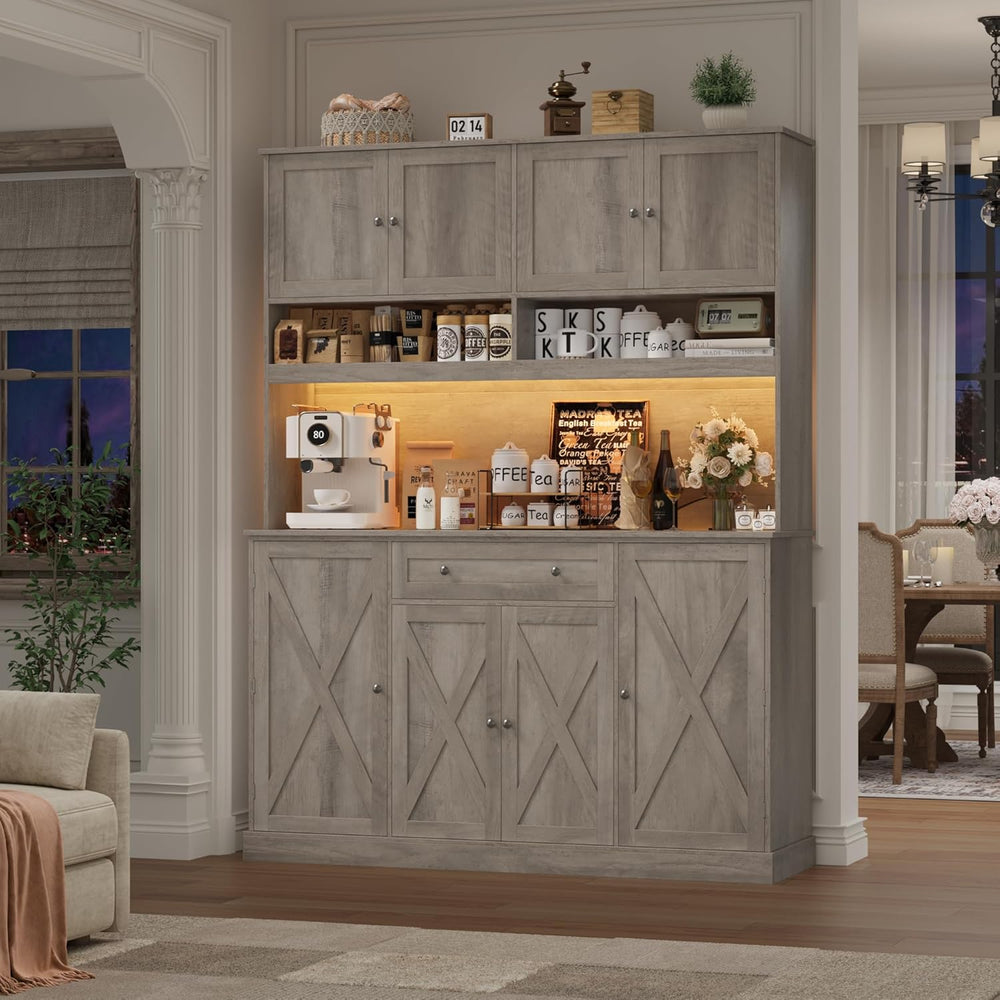 HIFIT 72.8” Tall Kitchen Pantry Cabinet with LED & Charging Station, 55” ...
