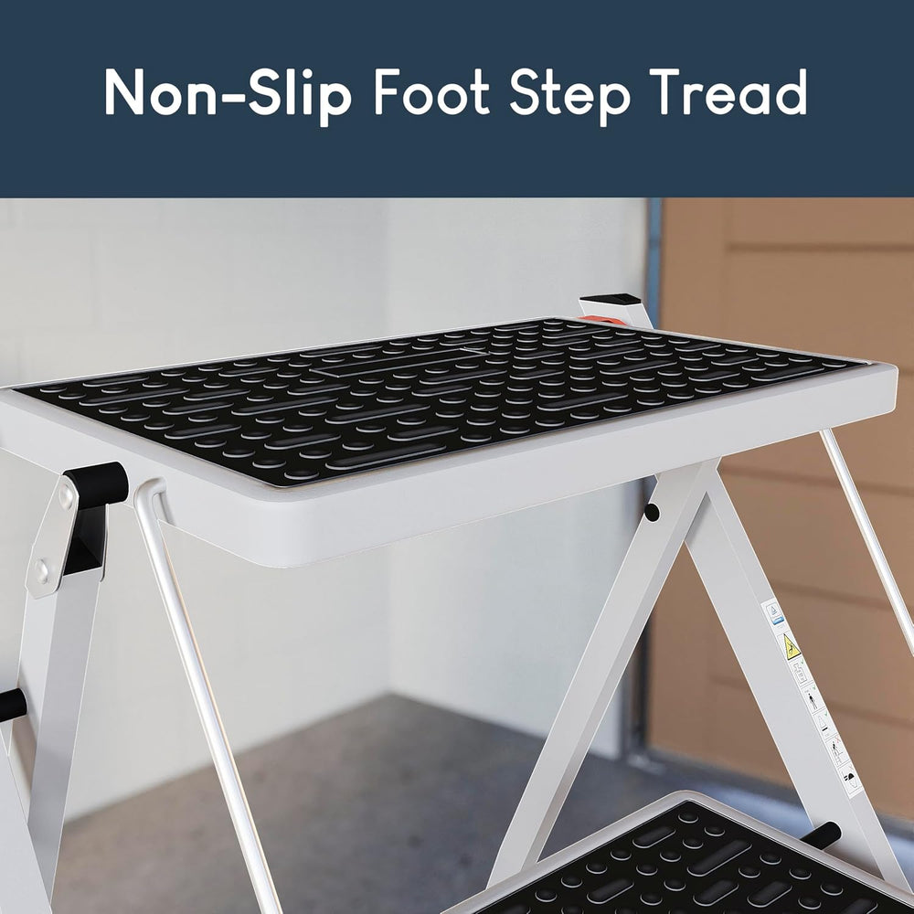 Home Vida 2 Step Ladder Compact, Heavy Duty Steel, Portable Folding, Anti-Sli...