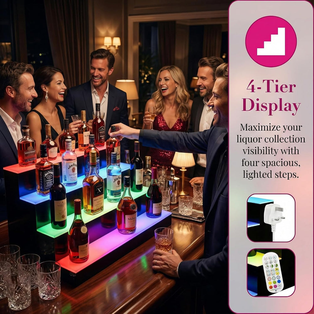 4-Tier LED Lighted Liquor Bottle Display Shelf, 23.6"x 15.8"x 12.6&...