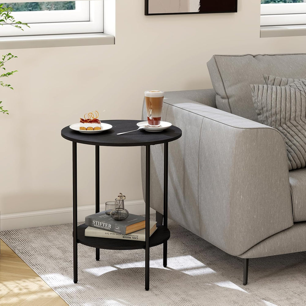 Side Table,Round End Table with 2 Storage Shelves| Compact Side Tables for Li...