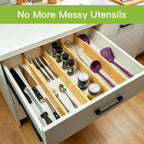 Utoplike Kitchen Drawer Divider, Expandable Bamboo Drawers Organizer 3.2" H | Large Adjustable Spring-Loaded Separators for Spatulas, Utensils, Bedroom & Home Storage, 4pcs, Fit 18"-20.6" Inner Drawer