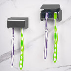 2 PCS Toothbrush Holder Wall Mounted with Cover for Bathroom, 2 Slots Toothbrush Storage Organizer for Shower, Self Adhesive Toothbrush Hanger Rack for Dorm, Cabinet (Brushed Grey)