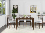 KEIKI 5-Piece Standard Height Dining Table Set with Rectangular Table and 4 Upholstered Ladder Backrset Chair, for 4 Person, Modern Wooden Table Set, Easy Assembly, for Kitchen, Dining Room, Walnut