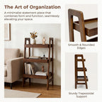 3-Tier Ladder Shelf, Solid Wood Freestanding Bookshelf | Natural Wood Shelf with Open Storage, Raised Edges and Compact Design for Books, Plants, Décor and Small Spaces