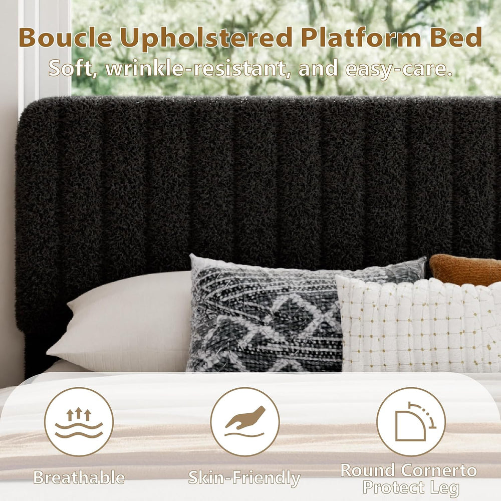 Queen Size Boucle Bed Frame, Upholstered Cloud Platform Bed Frame with Adjust...