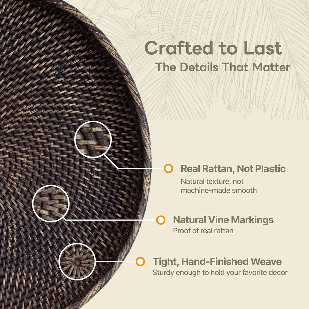 Handwoven Round Rattan Tray 16" (Blackwash)