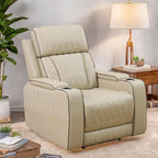 Power Recliner Chair, Leather Recliners with Home Theater Seating, Oversized Single Electric Recliner Sofa Breathable Living Room Chairs for Adults Reading Gaming, Khaki