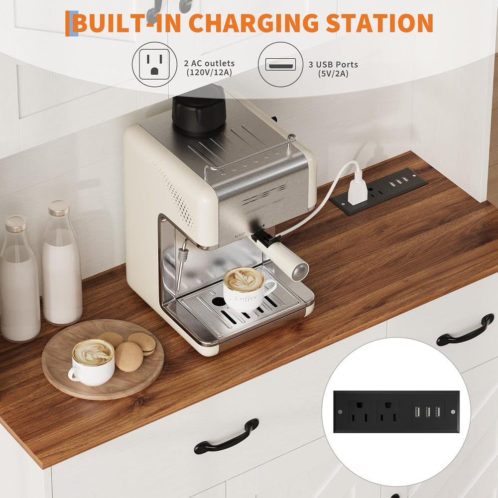 Garvee 71" Kitchen Pantry Cabinet with Charging Station, Kitchen Hutch S...