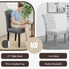 LSSBOUGHT PU Dining Chair, Kitchen Chair with Copper Nails and Solid Wood Legs for Dining Room,Restaurant (Light Grey, 2PCS)