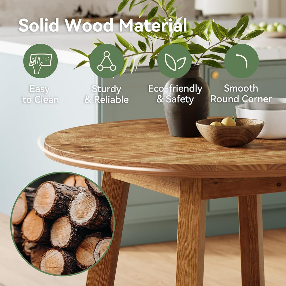 31.5-Inch Round Dining Table for 2-4, Solid Wood Farmhouse Kitchen Table for ...