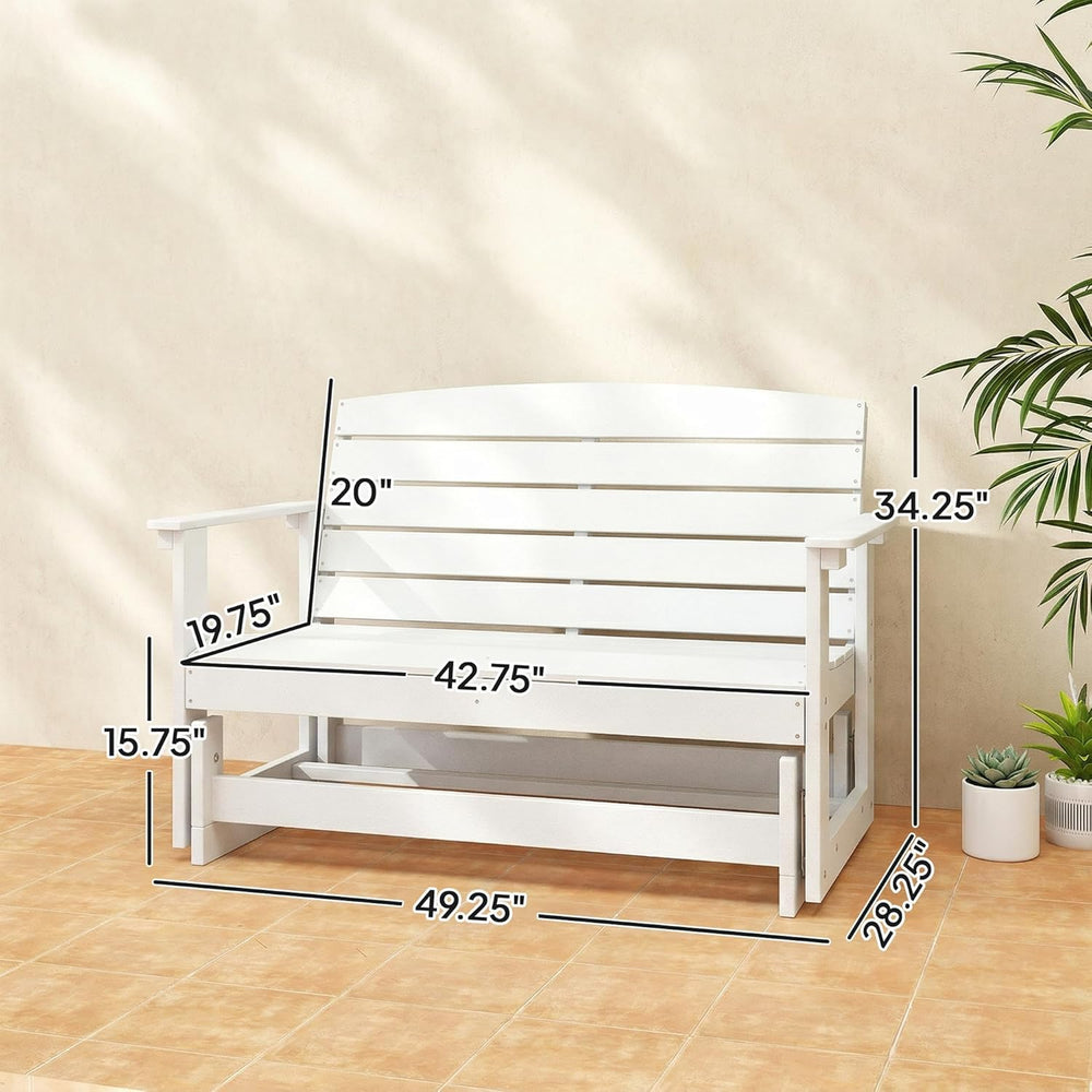 Outsunny 2-Person Outdoor Glider Bench HDPE Weather Resistant White | Patio D...