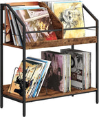 CHOEZON 2-Tier Vinyl Record Storage Holder Rack, 250 LP Albums Display Shelf, Wooden Vinyl Storage Rack with Wire Dividers for Records, CDs, Books, Rustic Brown and Black TCW07BF