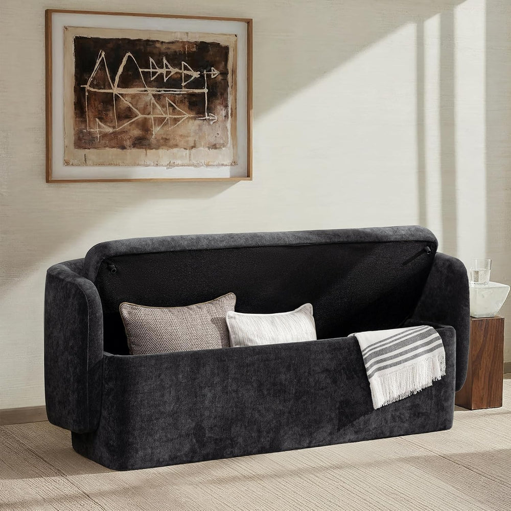 HULALA HOME 61" Bedroom Storage Bench with Low Backrest, Black | Upholst...