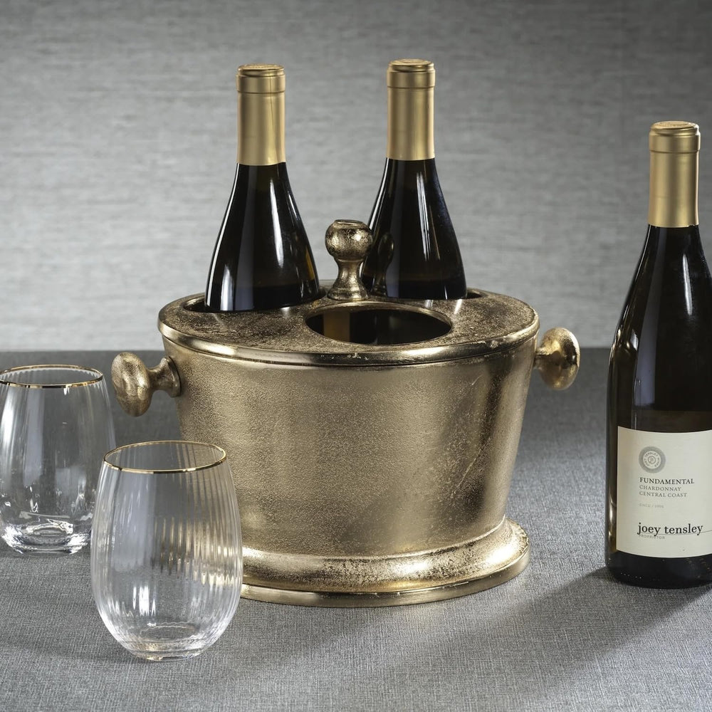 Zodax Raw Aluminum Three Bottle Wine Holder (Gold, 3 Bottle)