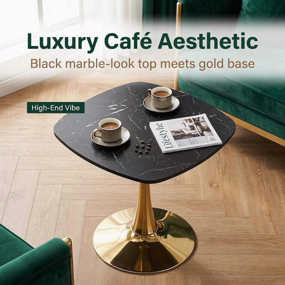 24 Inch Square Tulip Bistro Table for 2-4, Small Dining Table with Gold Metal...