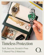 QWATCH Watch Stand Display Case - Acrylic Watch Box for 2 or 4 Watches with Jewelry Valet Tray and Drawer