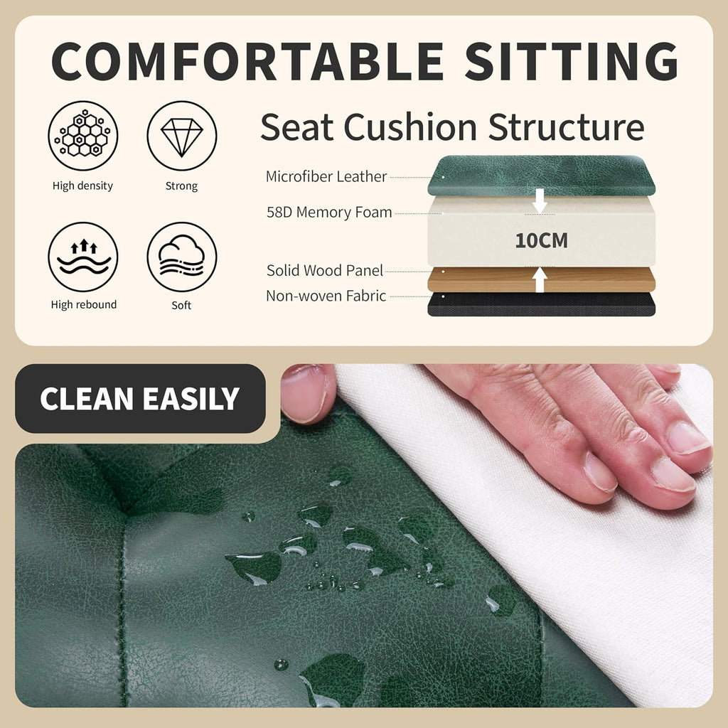 STOOLINK Bar Stools Set of 2, 24 Inch Counter Height Bar Stool for Kitchen Island, Modern Bar Hight Stools with Sturdy Metal Base and Thickened Saddle Cushion, 330Lbs, Green