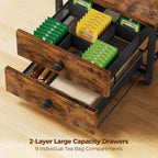 Plaviya Wood Tea Bag Organizer with 2 Drawers for Countertop | Tea Bag Holder and Storage, 9 Compartments, Utility, Home, Kitchen, Office, Rustic Brown