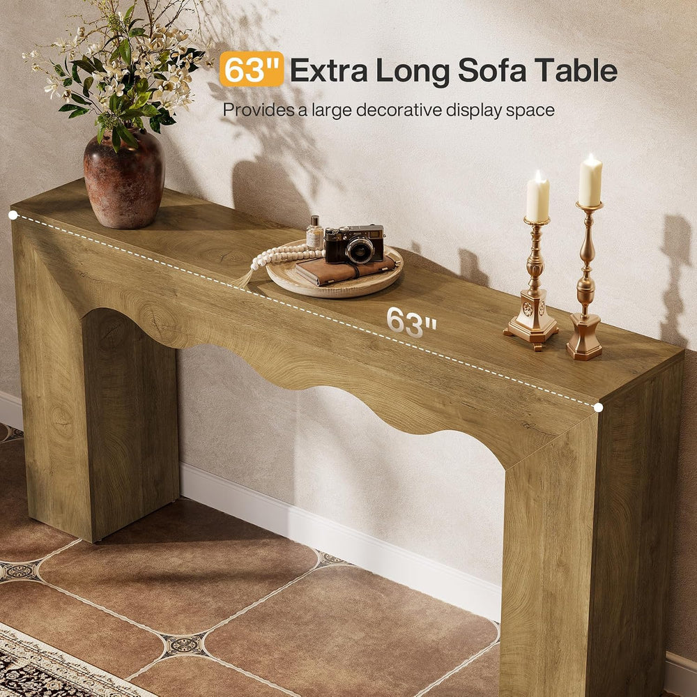 Tribesigns 63" Farmhouse Console Table, Wooden Couch Table Behind Sofa w...