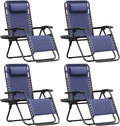 Homall Zero Gravity Chair Patio Folding Lawn Outdoor Lounge Gravity Camp Reclining Lounge Chair with Cup Holder Pillows for Poolside Backyard and Beach Set of 4 (Blue)