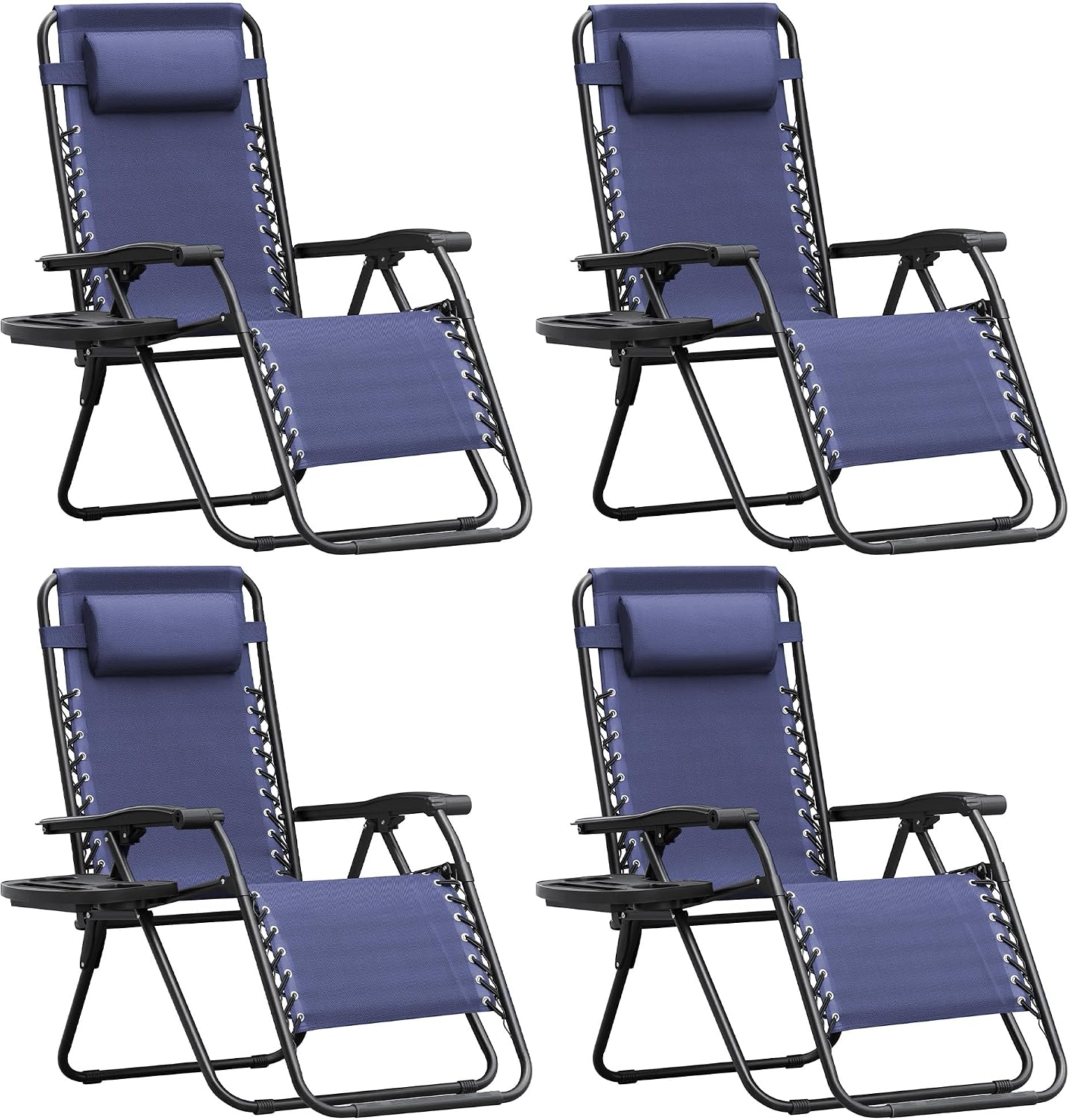 Homall Zero Gravity Chair Patio Folding Lawn Outdoor Lounge Gravity Camp Reclining Lounge Chair with Cup Holder Pillows for Poolside Backyard and Beach Set of 4 (Blue)