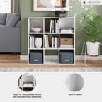 Signature Design by Ashley Onita Modern 3-Tier Floor Standing 9 Cube Organizer for Living Room, Wood, Works with 10.5" W x 10.5" D x 11" H Storage Bin (Sold Separately), White