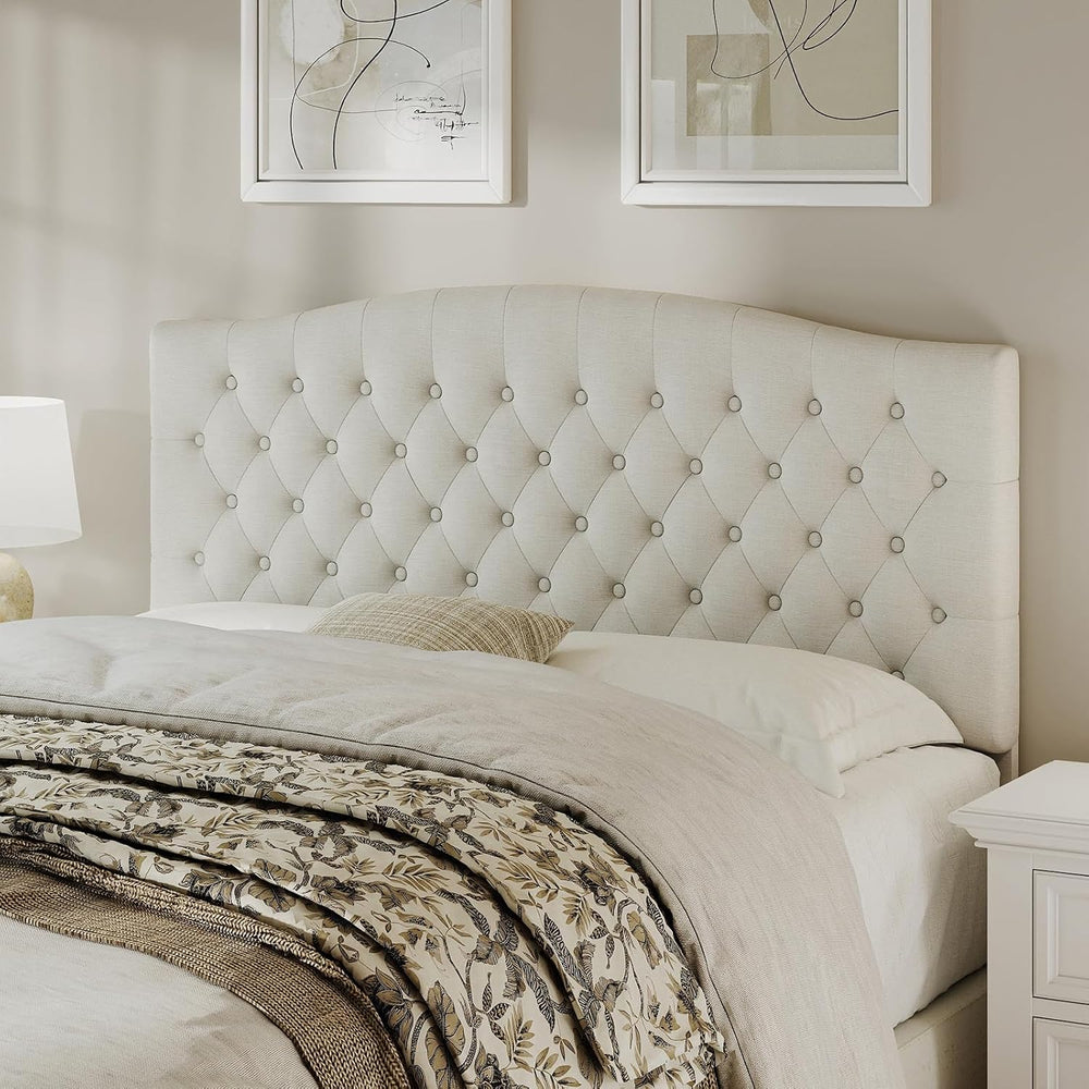 Befurtori Queen Headboard Only, Linen Classic Tufted Design, Ivory