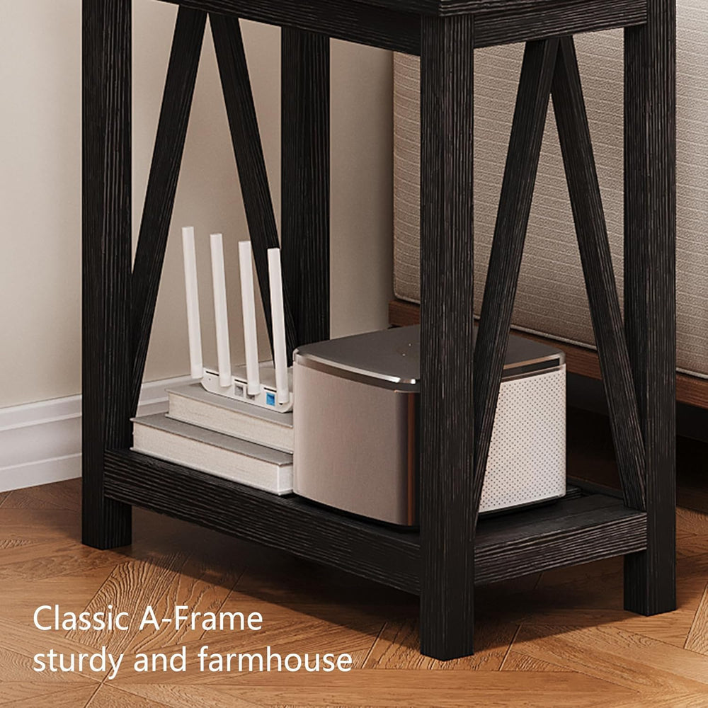 ChooChoo Farmhouse End Table, Narrow Side Table, Slim End Table with Storage ...