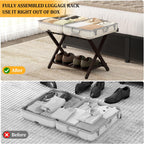 Bamboo Luggage Racks Set of 2, Fully Assembled Luggage Rack for Guest Room, Folding Suitcase Stand with Shoe Shelf, Heavy Duty Luggage Holder for Suitcases, Dark Brown